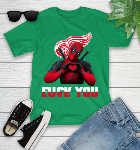 NHL Detroit Red Wings Deadpool Love You Fuck You Hockey Sports Youth T-Shirt 8