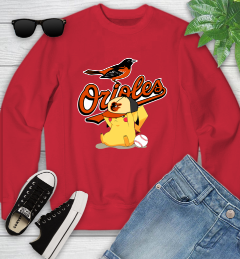 MLB Pikachu Baseball Sports Baltimore Orioles Youth Sweatshirt 9
