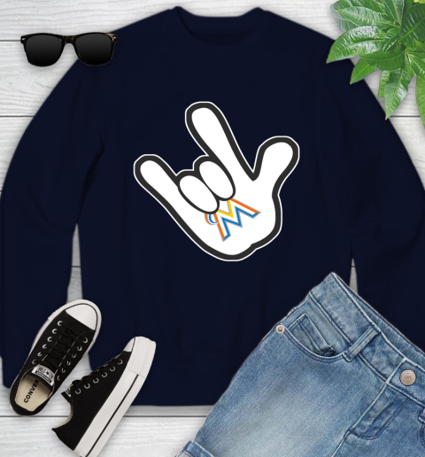 Miami Marlins MLB Baseball Mickey Rock Hand Disney Youth Sweatshirt 3