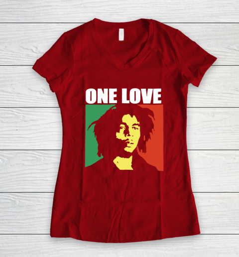 One Love Bob Marley Women's V-Neck T-Shirt 8