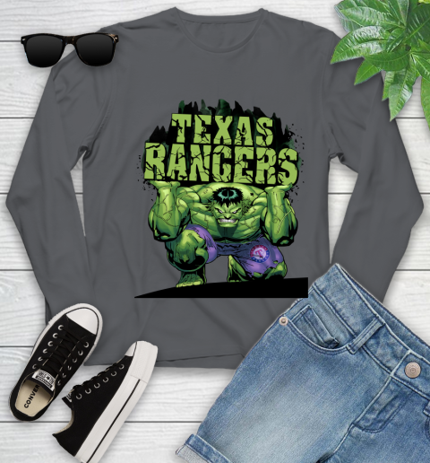 Texas Rangers MLB Baseball Incredible Hulk Marvel Avengers Sports Youth Long Sleeve 8