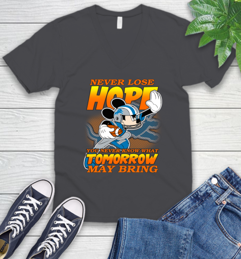 Detroit Lions NFL Football Mickey Disney Never Lose Hope V-Neck T-Shirt 4