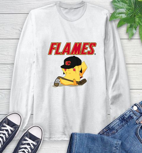 NHL Pikachu Hockey Sports Calgary Flames Long Sleeve T-Shirt