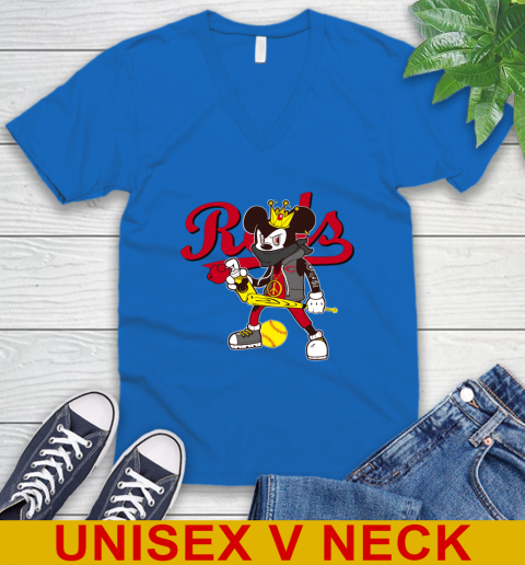 Cincinnati Reds MLB Baseball Mickey Peace Sign Sports V-Neck T-Shirt 6