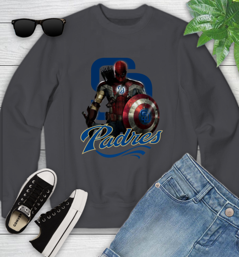MLB Captain America Thor Spider Man Hawkeye Avengers Endgame Baseball San Diego Padres Youth Sweatshirt 6