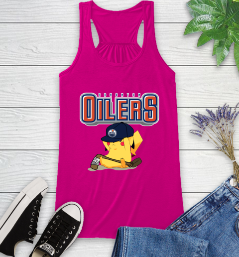 NHL Pikachu Hockey Sports Edmonton Oilers Racerback Tank 8