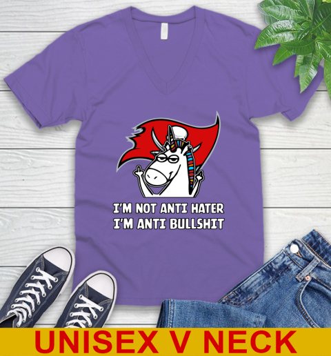 Tampa Bay Buccaneers NFL Football Unicorn I'm Not Anti Hater I'm Anti Bullshit V-Neck T-Shirt 9