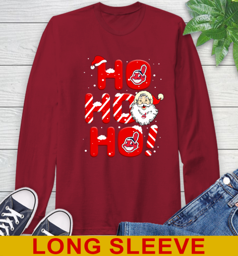 Cleveland Indians MLB Baseball Ho Ho Ho Santa Claus Merry Christmas Shirt Long Sleeve T-Shirt 9