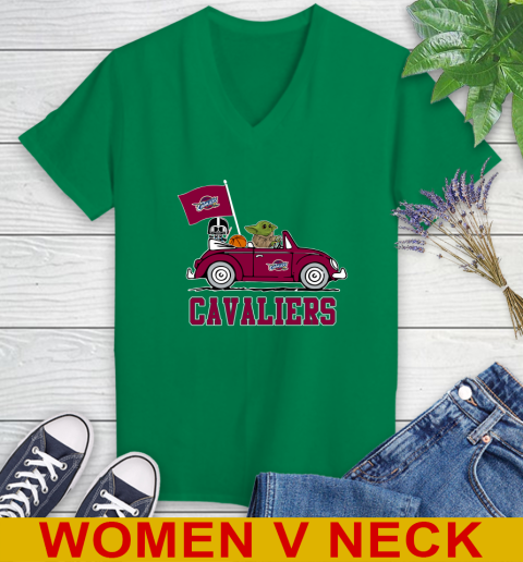 NBA Basketball Cleveland Cavaliers Darth Vader Baby Yoda Driving Star Wars Shirt Women's V-Neck T-Shirt 6