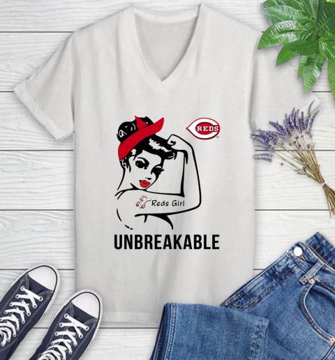 MLB Cincinnati Reds Girl Unbreakable Baseball Sports Women's V-Neck T-Shirt