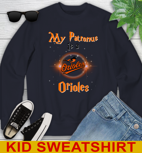 MLB Baseball Harry Potter My Patronus Is A Baltimore Orioles Youth Sweatshirt 3 MLB Baseball Harry Potter My Patronus Is A Baltimore Orioles Youth Sweatshirt - Image 3