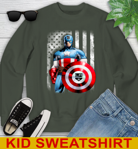 Los Angeles Kings NHL Hockey Captain America Marvel Avengers American Flag Shirt Youth Sweatshirt 8