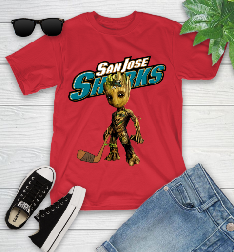 San Jose Sharks NHL Hockey Groot Marvel Guardians Of The Galaxy Youth T-Shirt 10