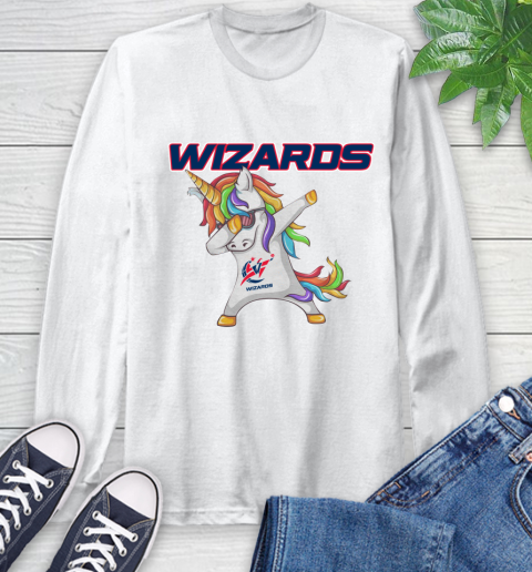Washington Wizards NBA Basketball Funny Unicorn Dabbing Sports Long Sleeve T-Shirt