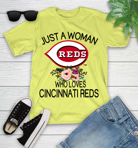 MLB Just A Woman Who Loves Cincinnati Reds Baseball Sports Youth T-Shirt 5