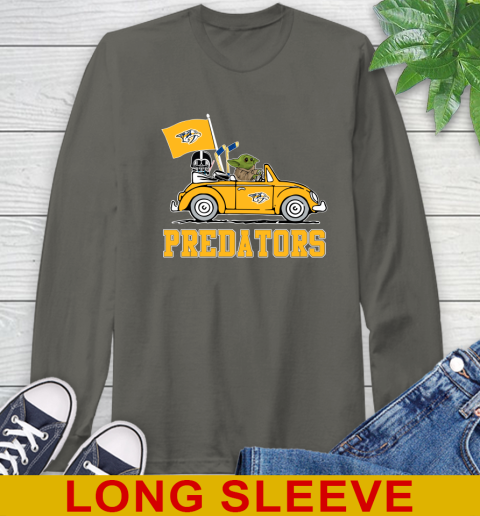 NHL Hockey Nashville Predators Darth Vader Baby Yoda Driving Star Wars Shirt Long Sleeve T-Shirt 8
