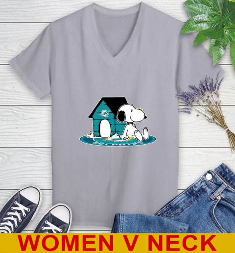 NFL Football Miami Dolphins Snoopy The Peanuts Movie Shirt Women's V-Neck T-Shirt 5