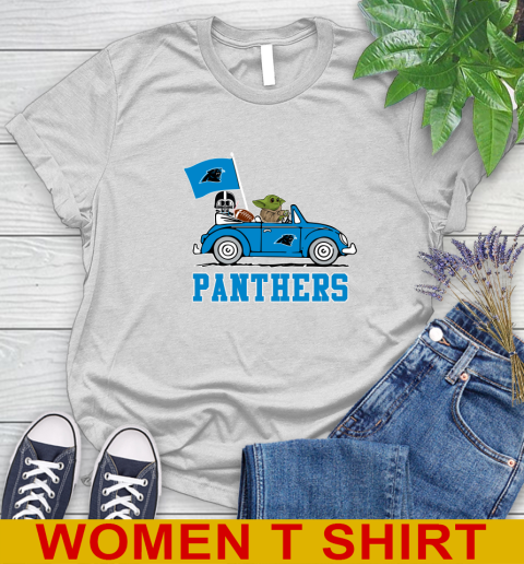 NFL Football Carolina Panthers Darth Vader Baby Yoda Driving Star Wars Shirt Women's T-Shirt