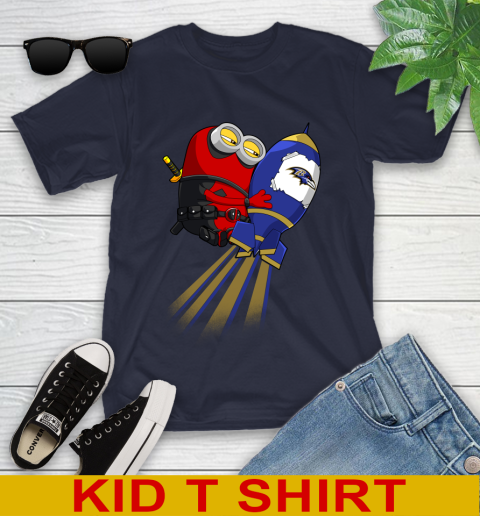 NFL Football Baltimore Ravens Deadpool Minion Marvel Shirt Youth T-Shirt 2