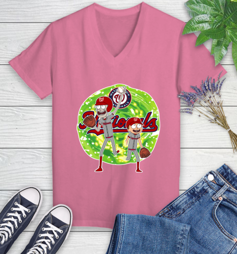MLB Washington Nationals Rick And Morty Baseball Sports Women's V-Neck T-Shirt 13