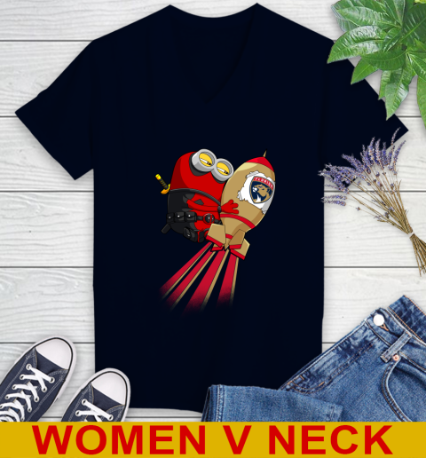 NHL Hockey Florida Panthers Deadpool Minion Marvel Shirt Women's V-Neck T-Shirt 2