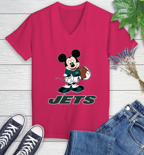 NFL Football New York Jets Cheerful Mickey Mouse Shirt Women's V-Neck T-Shirt 8