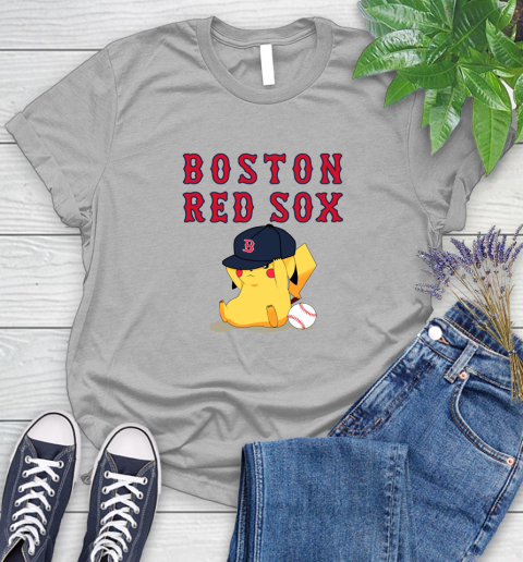 MLB Pikachu Baseball Sports Boston Red Sox Women's T-Shirt 5