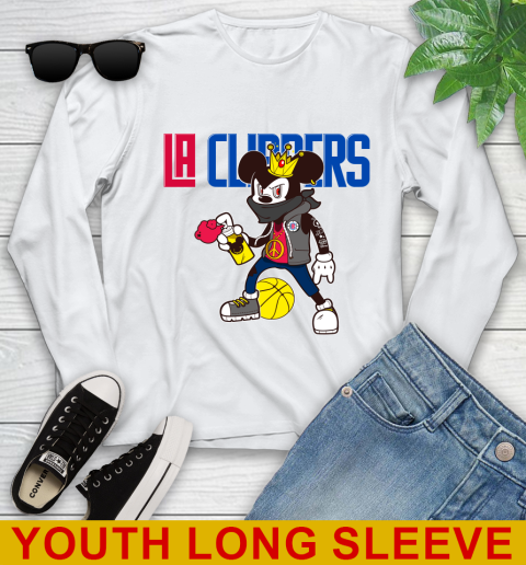 LA Clippers NBA Basketball Mickey Peace Sign Sports Youth Long Sleeve
