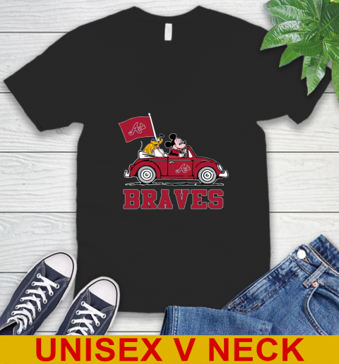 MLB Baseball Atlanta Braves Pluto Mickey Driving Disney Shirt V-Neck T-Shirt 2