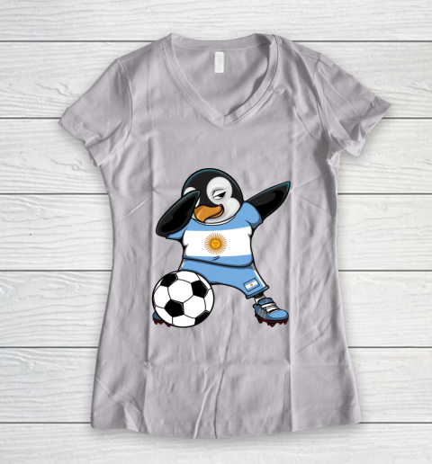 Dabbing Penguin Argentina Soccer Fans Jersey Football Lovers Women's V-Neck T-Shirt