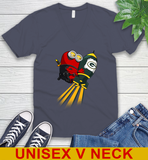 NFL Football Green Bay Packers Deadpool Minion Marvel Shirt V-Neck T-Shirt 7
