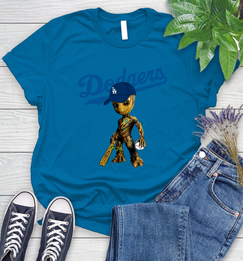 MLB Los Angeles Dodgers Groot Guardians Of The Galaxy Baseball Women's T-Shirt 7