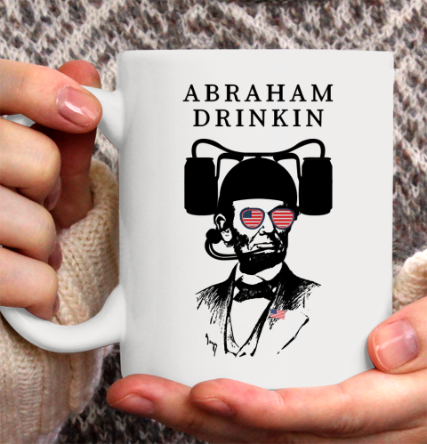 Beer Lover Funny Shirt Abraham Drinkin Wearing Sunglasses. Funny 4th Of July Ceramic Mug 11oz