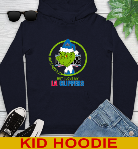 LA Clippers NBA Christmas Grinch I Hate People But I Love My Favorite Basketball Team Youth Hoodie 4