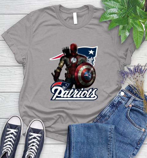 NFL Captain America Thor Spider Man Hawkeye Avengers Endgame Football New England Patriots Women's T-Shirt 5