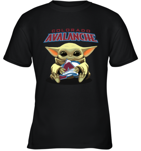 uhns baby yoda hugs the colorado avalanche youth t shirt 26 front black