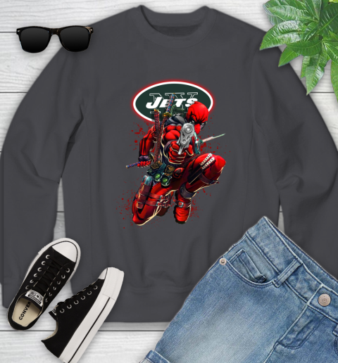 NFL Deadpool Marvel Comics Sports Football New York Jets Youth Sweatshirt 6