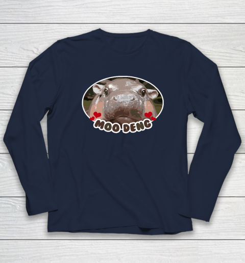 Moo Deng Bouncy Pig in Thai Picture The Cute Baby Hippo Long Sleeve T-Shirt 2