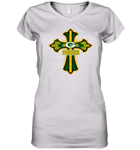 NFL Green Crusader Cross Green Bay Packers Women's V-Neck T-Shirt