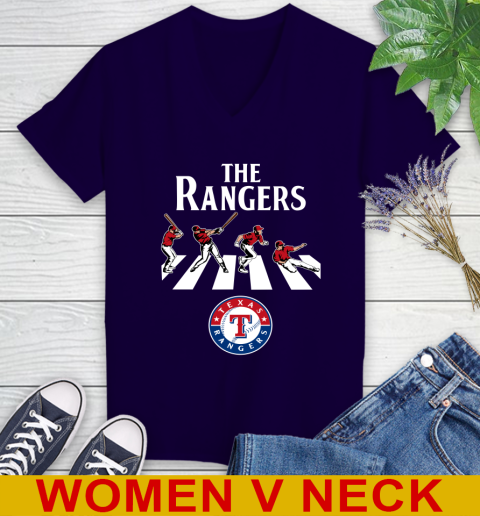 MLB Baseball Texas Rangers The Beatles Rock Band Shirt Women's V-Neck T-Shirt 3