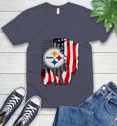 Pittsburgh Steelers NFL Football American Flag V-Neck T-Shirt 7