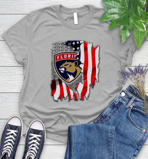 Florida Panthers NHL Hockey American Flag Women's T-Shirt 5