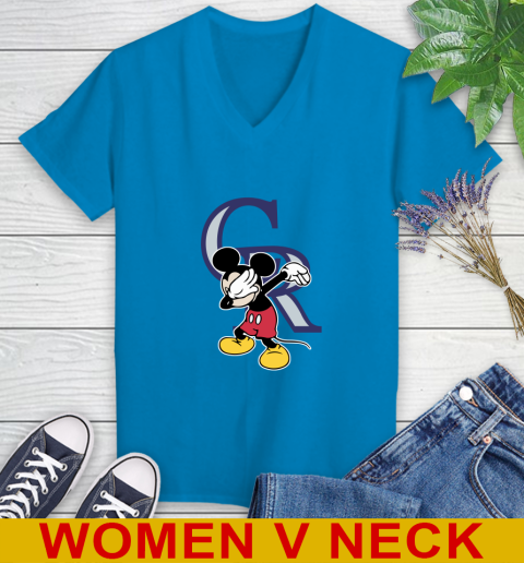 Colorado Rockies MLB Baseball Dabbing Mickey Disney Sports Women's V-Neck T-Shirt 8