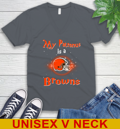 NFL Football Harry Potter My Patronus Is A Cleveland Browns V-Neck T-Shirt 4