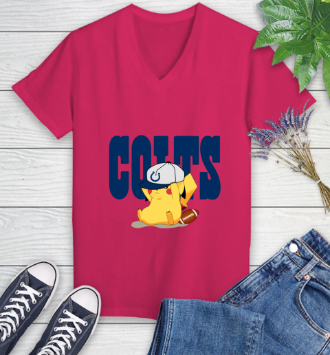 NFL Pikachu Football Sports Indianapolis Colts Women's V-Neck T-Shirt 9