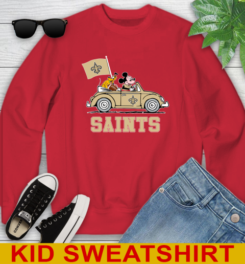 NFL Football New Orleans Saints Pluto Mickey Driving Disney Shirt Youth Sweatshirt 8