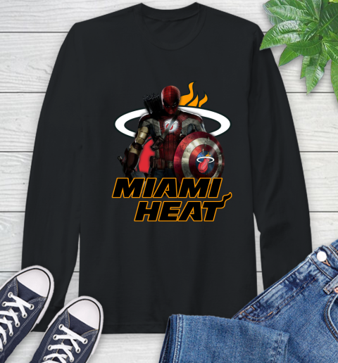 Miami Heat NBA Basketball Captain America Thor Spider Man Hawkeye Avengers Long Sleeve T-Shirt 2