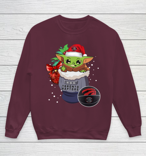Toronto Raptors Christmas Baby Yoda Star Wars Funny Happy NBA Youth Sweatshirt 5