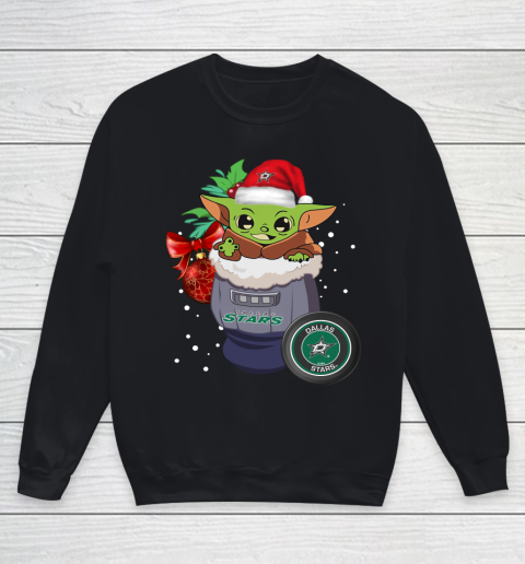 Dallas Stars Christmas Baby Yoda Star Wars Funny Happy NHL Youth Sweatshirt