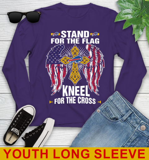 NFL Football Buffalo Bills Stand For Flag Kneel For The Cross Shirt Youth Long Sleeve 4
